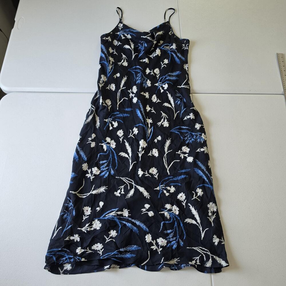 Joie Dress Womens Large Black Blue Silk Floral Cowl Slip Midi Y2K Fairy Grunge